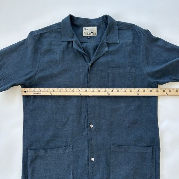 Bather Linen Traveler Shirt In Navy Mens Large Texture Short Sleeve Msrp $150 - Picture 7 of 10